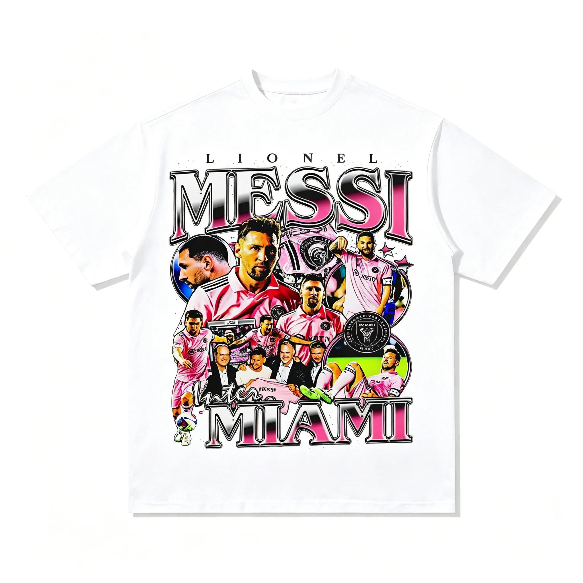 

Retro Black Lionel Messi Inter Miami Football Star Collage Graphic Oversized Casual Cotton Short-Sleeve T-Shirt XXXL