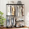 Portable Clothes Rack, Metal Frame, Fabric Shelves, Plenty of Space, Black