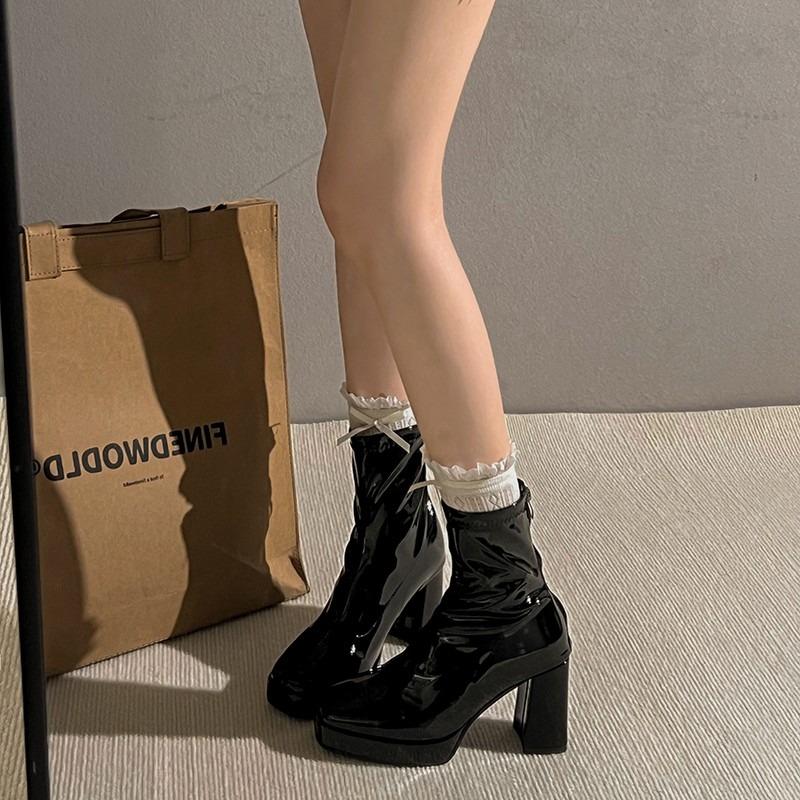 2024 Designer Winter Shoes Super High Heels Ankle Women Square Toe Chelsea Boots Fashion New Trend Walking Goth Zapatos Femme