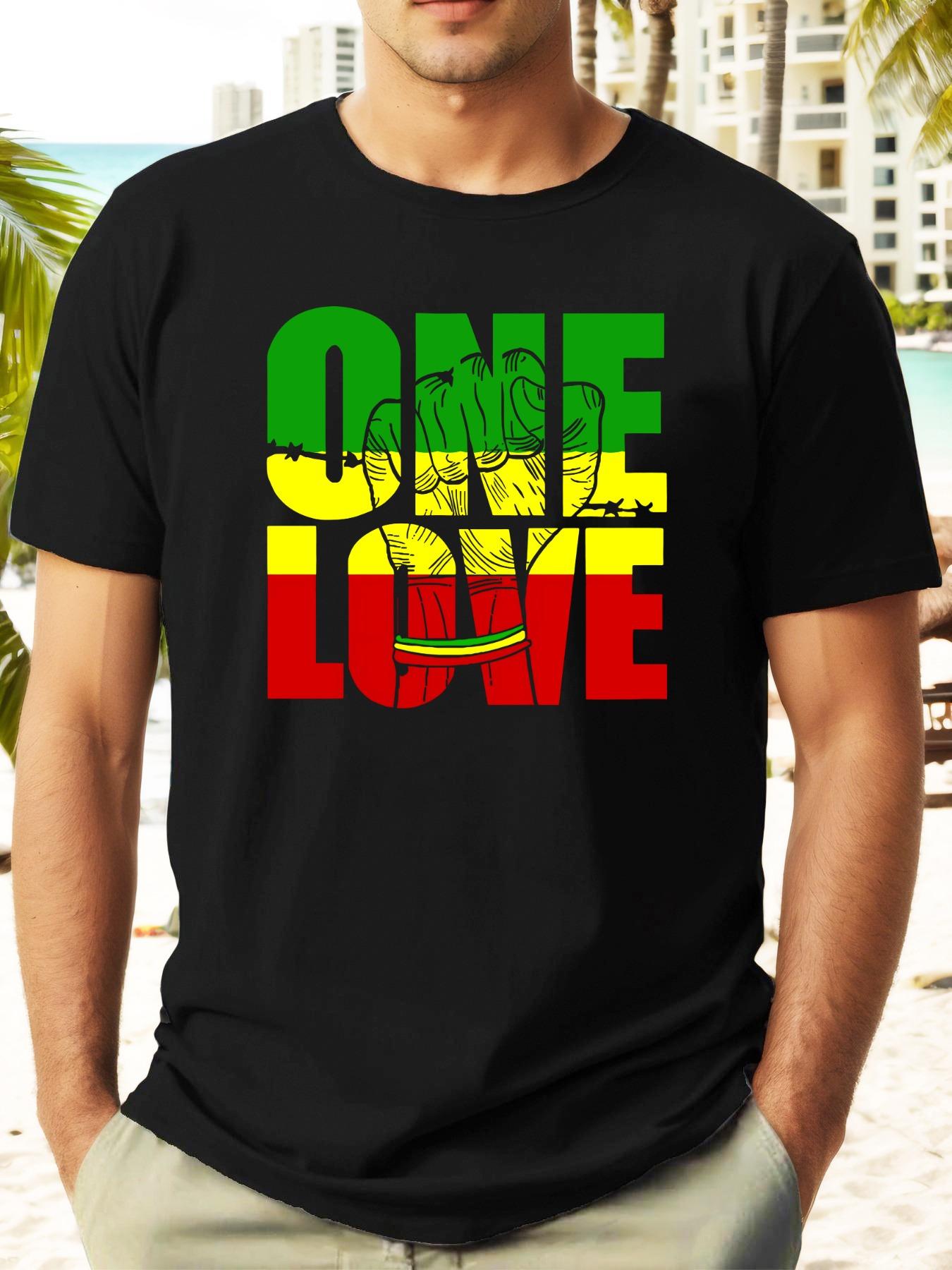 

ONE LOVE Fist Graphic Summer T-shirt - Bold Color Block Design L