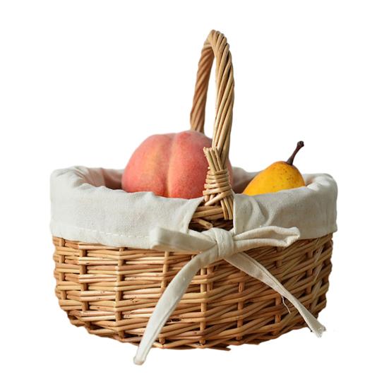 Naturalny wiklinowy kosz na kwiaty, ręcznie robiony kosz wiklinowy z uchwytem, kompaktowy, przenośny, wielofunkcyjny, wielkanocny kosz na owoce i kwiaty