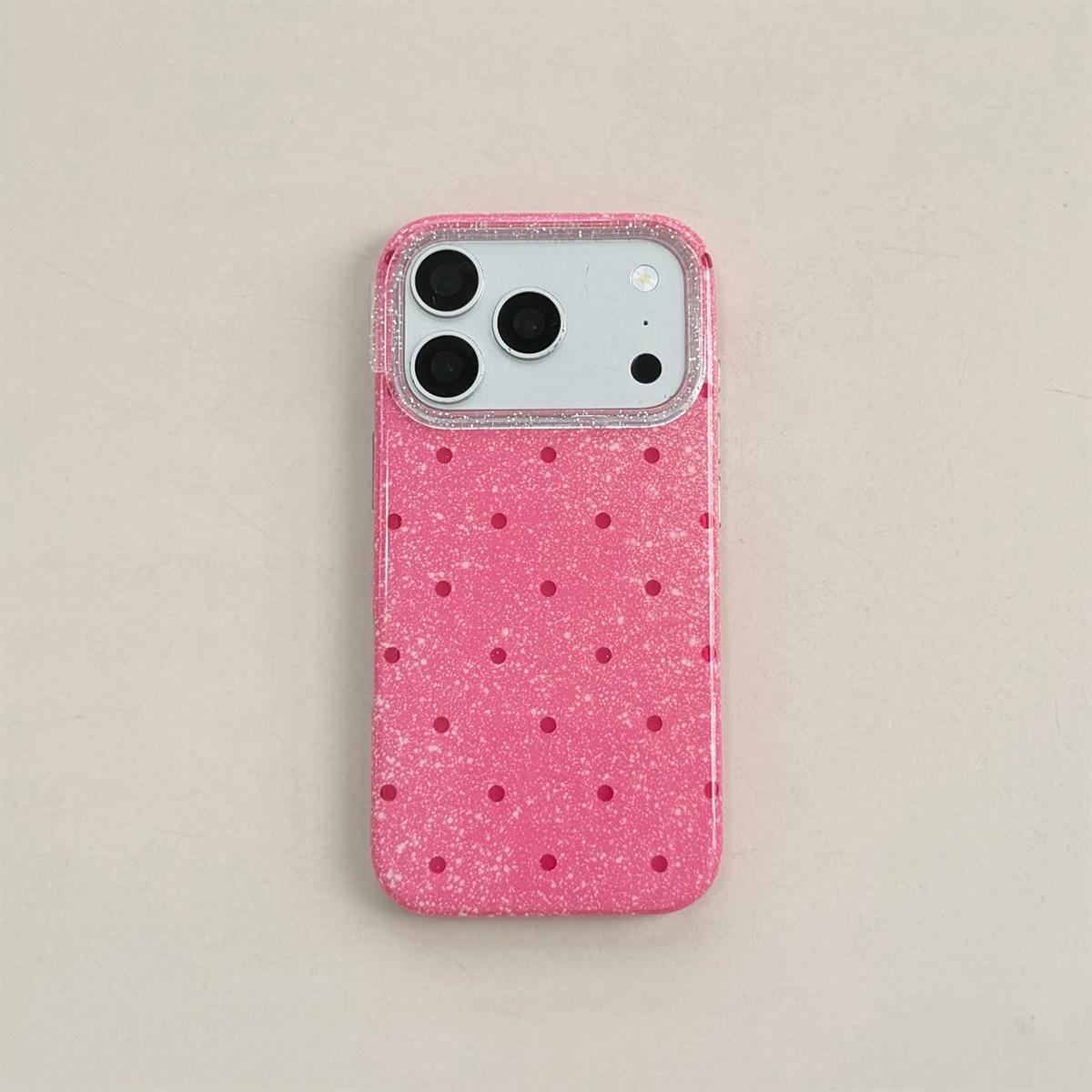 iPhone 15 Pro Max Glitter Rose Pink Polka Dot Double Layer Case with Drop Protection 17 Pro
