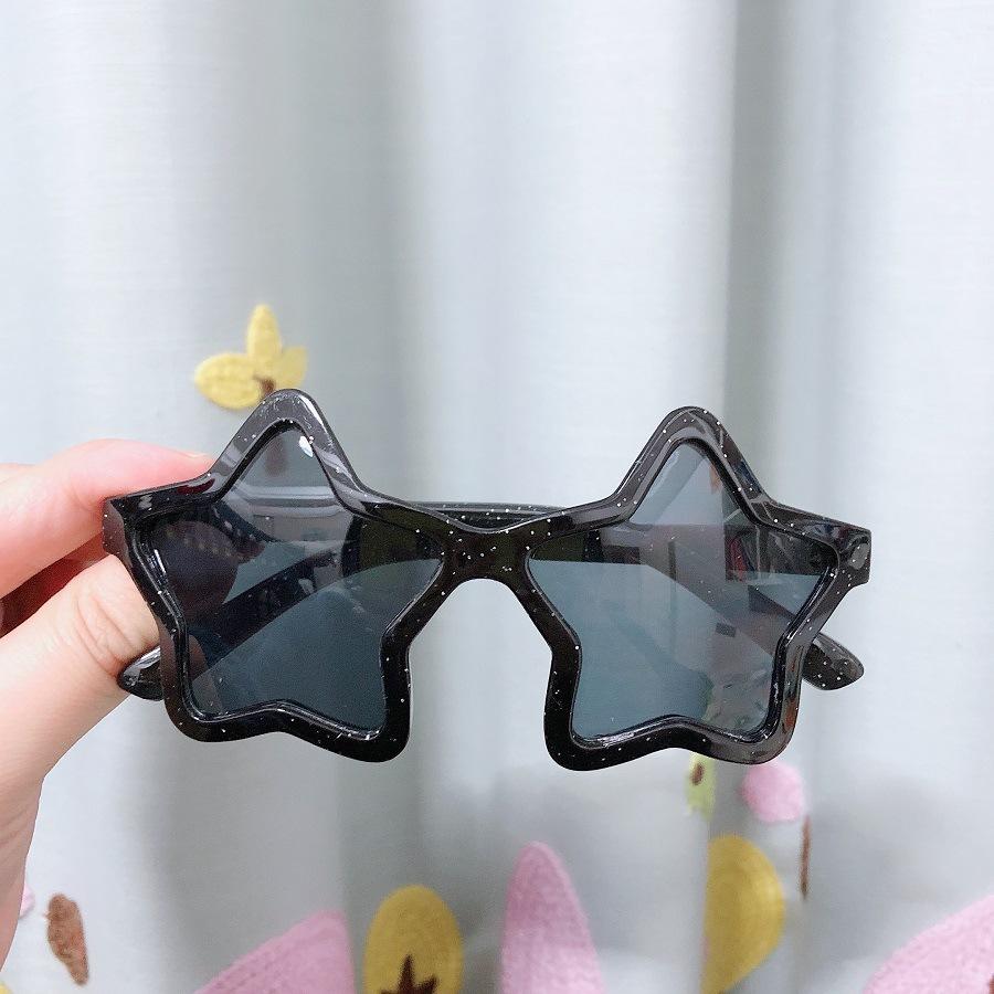 Cool frame, round, new style, transparent glitter, runway-ready, black sunglasses, for boys and girls, five-pointed star design, children's eyewear
