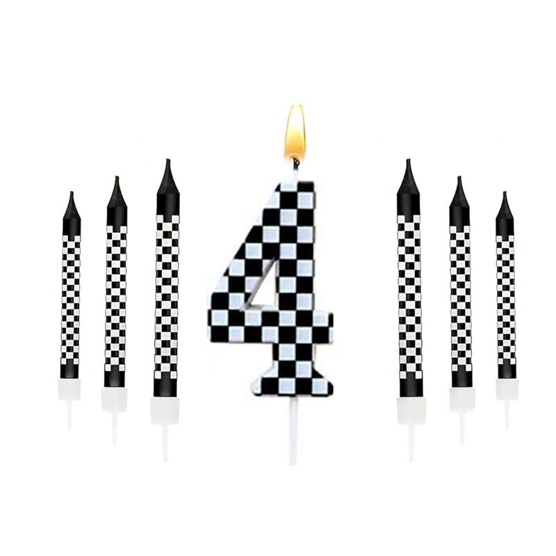 7Pcs Birthday Candles Set,Cake Numeral Candles,Racing Cars Themed Birthday Candles for Cake Candle Checkered Decoration 1