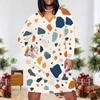 Women Plus Size V Neck Long Sleeve Printed Fitted Straight Hem Dress