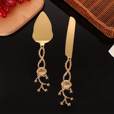 Plum Blossom Fashion Cake Knife and Spatula Set, Pie and Dessert Party Service Set, Suitable for Fashion Wedding Parties, Engagement Parties,