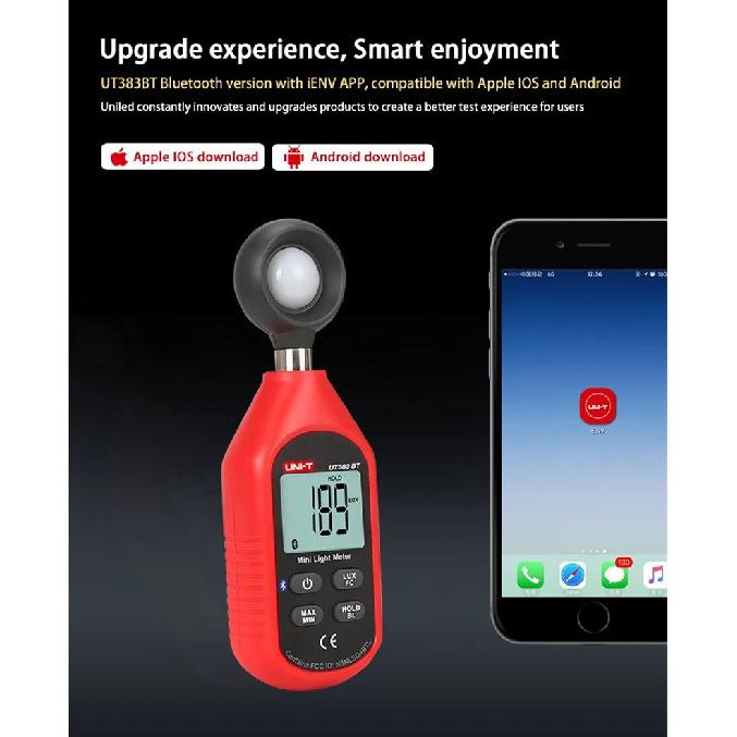 UNI-T UT383 UT383BT Mini Light Meter Digital Professional Luxometer 199900Lux 18500FC Illuminometer Photometer Light Lux Meter