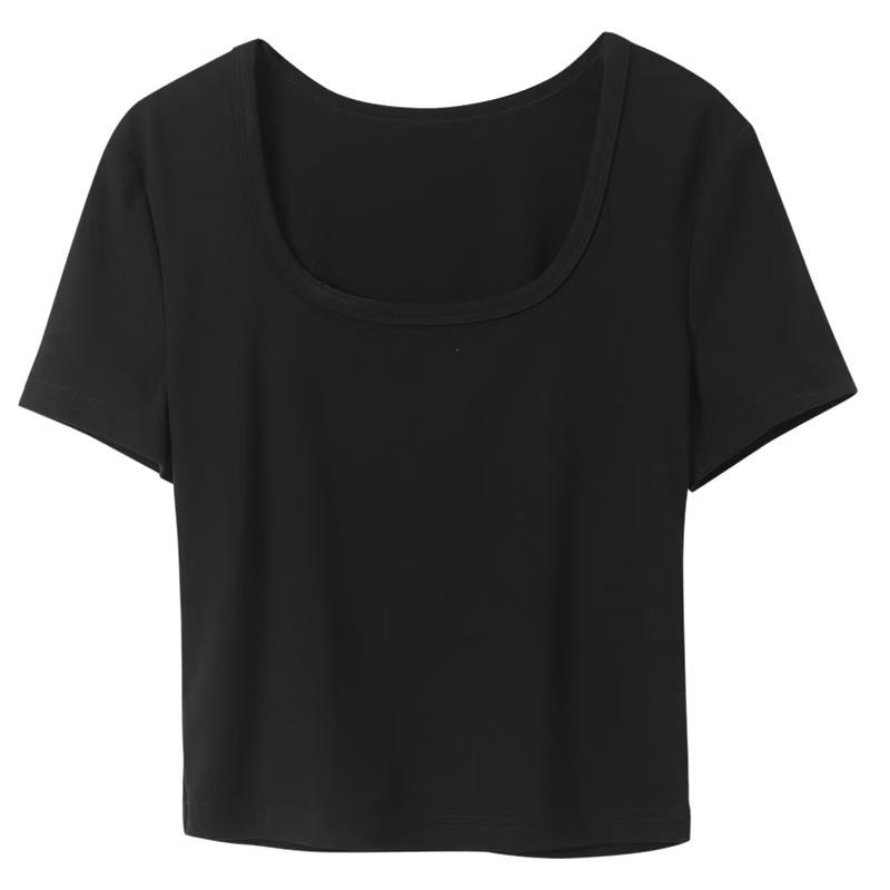 Women s Solid Color Square Neck Slim Fit Cropped T-Shirt M