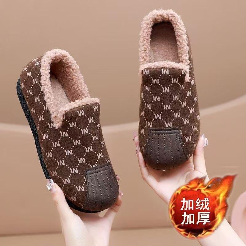 Fleece thickened beanie shoes women's lazy home shoes warm flat wool cotton shoes