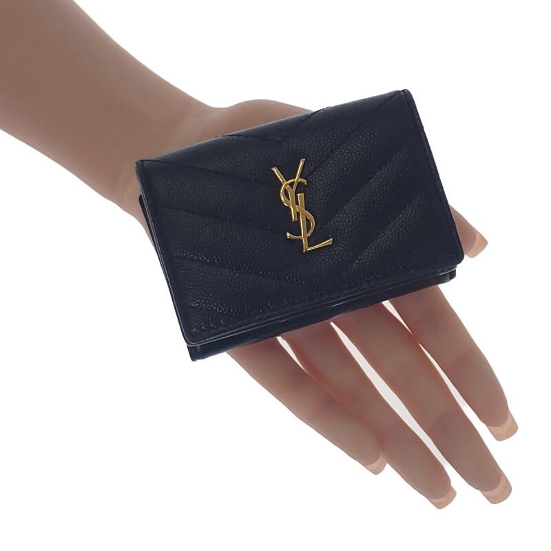 Saint Laurent 668274BOWA11000 Trefoldig lommebok svart Kalveskinn Dame