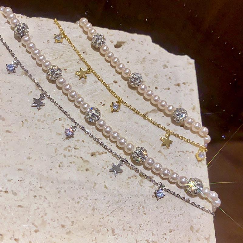 Elegant French Pearl & Zircon Star Double Layer Bracelet - Versatile Jewelry for Women