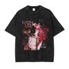 Elfen Lied Lucy Anime Grafik T-Shirt Vintage Gewaschen Anime Merchandise Harajuku Unisex Übergröße Rundhals Baumwolle Kurzarm T-Shirt Oberteil