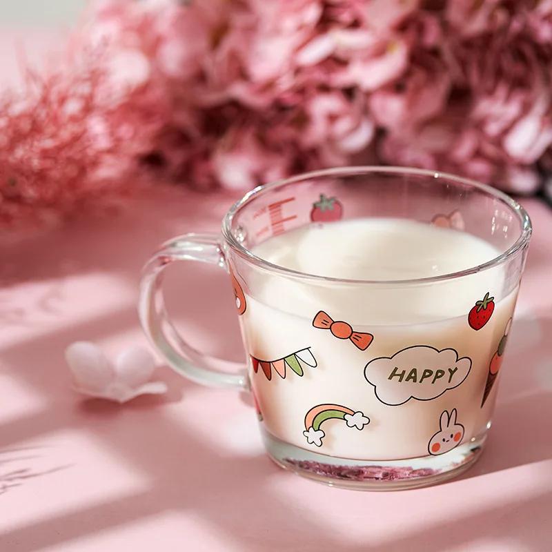 Small Fresh Floral Mouthed Glass Handle Cup