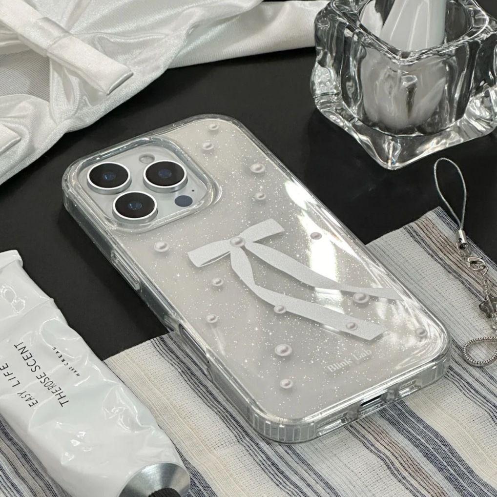 

Glitter Pearl Bow Transparent Soft Phone Case for Various Apple Models iPhone 17 Air