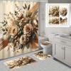 Water-Resistant Floral Shower Curtain Set With 12 Hooks, Non-Slip Bathroom Rugs, Toilet Seat Cover, Decorative Woven Polyester