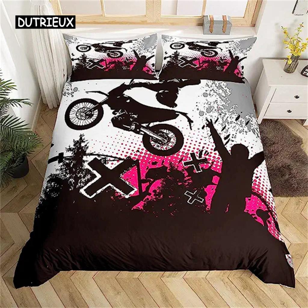 Motocross Bettbezug Jungen Motorradrennfahrer Bettdeckenbezug Extremsport Batik Bettbezug Dirtbike Kraftfahrzeuge Biker