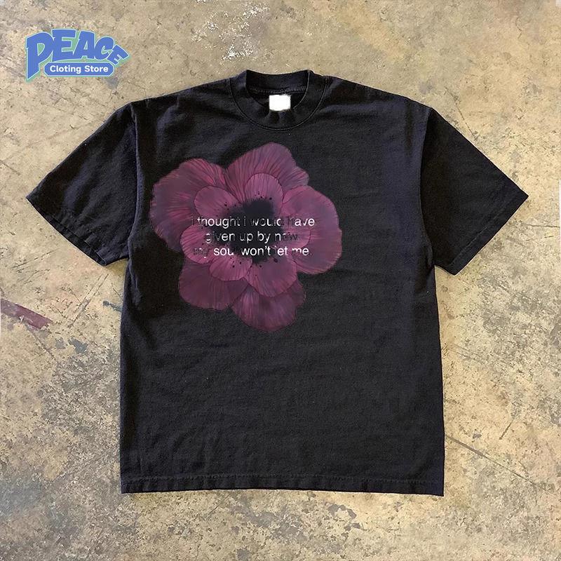 T-Shirt mit Blumendruck für Männer und Frauen 100% Baumwollshirt Sommer-Mode Lässig Bequem Kurzarm-Oberteil Pendeln Rundhals-T-Shirt