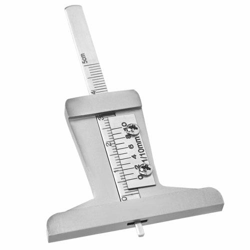 Stainless Steel Tire Tread Depth Gauge, Tire Tread Depth Ruler Meter with Caliper, Red Checker, 0-10mm, Durable and Long-Lasting, for Cars, Trucks, an