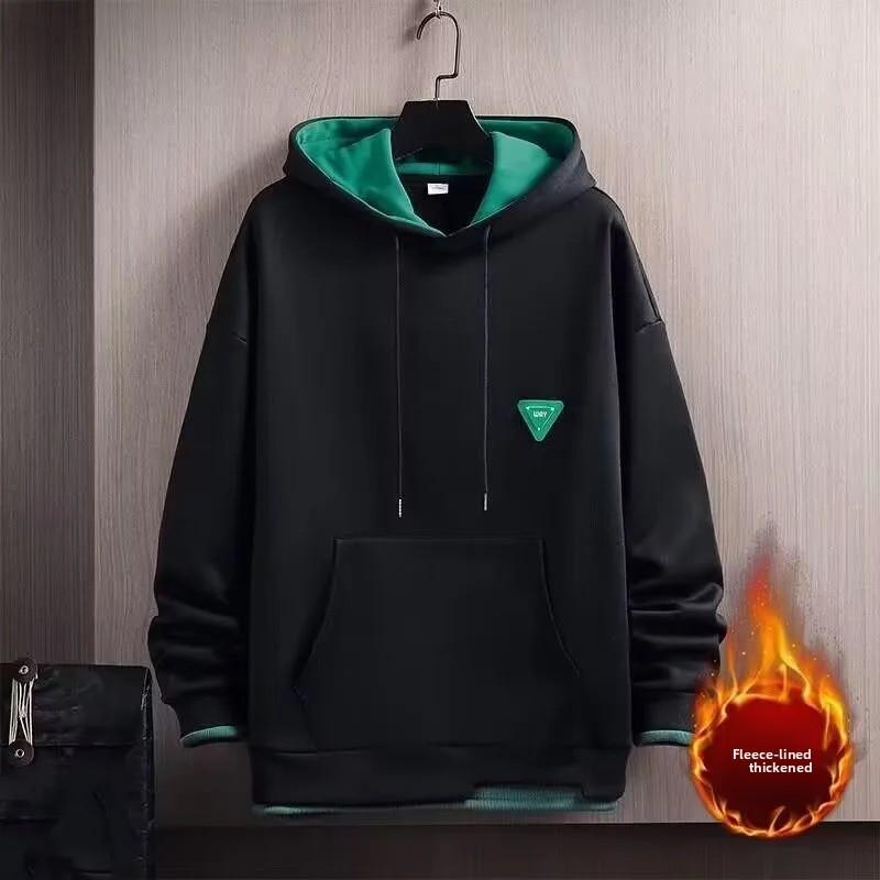 

American Style Fleece Lined Casual Long Sleeve Men s Hoodie Spring Autumn New Winter Loose Fit Teenage Boy s Sweatshirt L