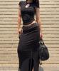 Peullijeunopallou Ina Shirring Long Skirt (Black)