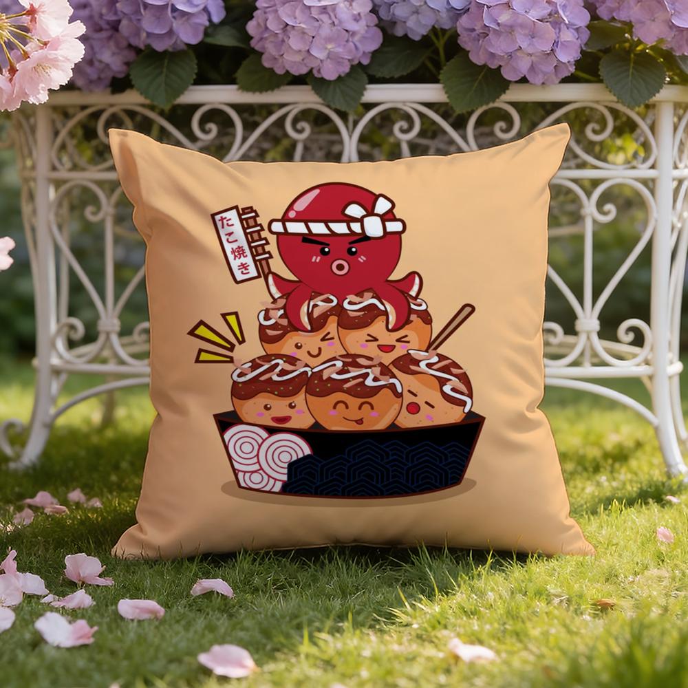 T-Takoyaki Japanese Food Cushion Cover Home & Car Dual-Scene Pillow Cover: Reversible for Premium Comfort