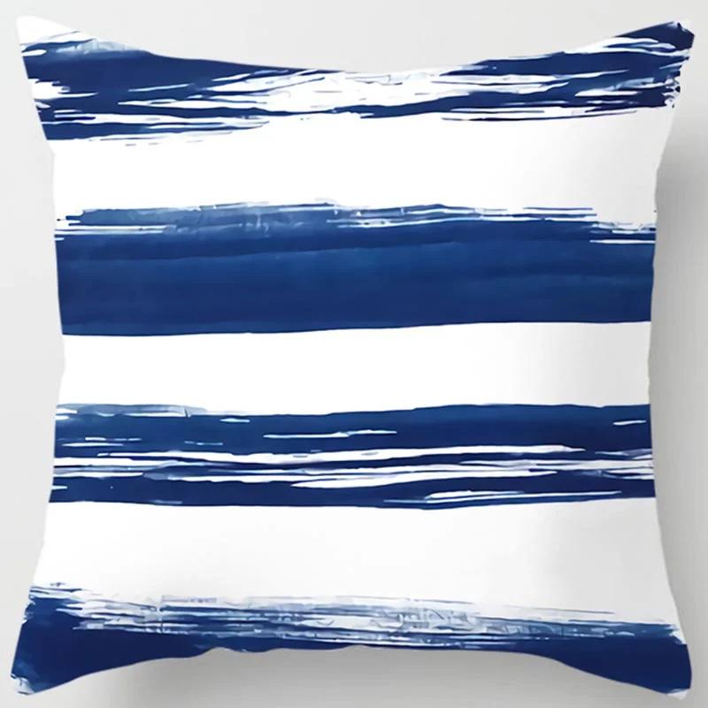 Heimdeko Blauer Stil Bedruckter Quadratischer Polyester Kissenbezug Für Schlafzimmer Wohnzimmer Auto Sofa Kissenbezug 45X45CM