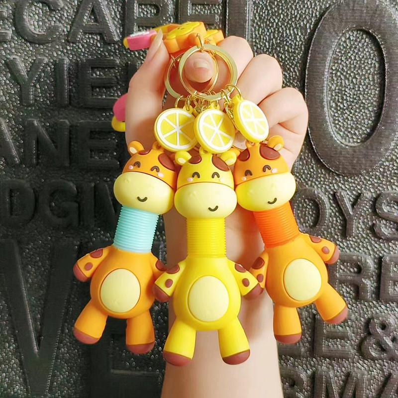 Creative Stretchable Giraffe Car Keychain Adorable Silicone Bag Accessory