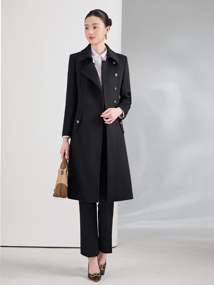 Women's Mid-Length Wool Blend Coat for Professional & Office Wear