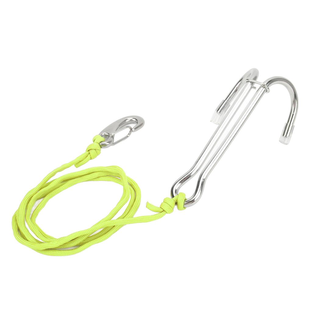 Diving Hooks Stainless Steel Double Reef Hook with Spiral Coil Lanyard for Underwater Activities