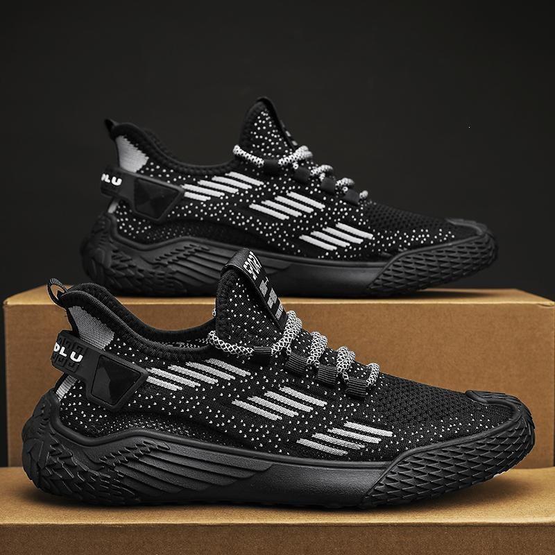 Men s Summer Breathable Flyknit Mesh Sports Casual Shoes with Soft Sole 43 чёрный