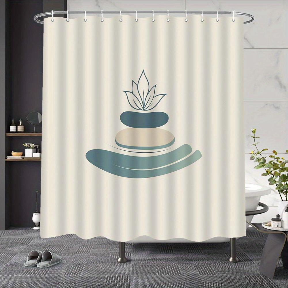 

Modern Lotus Flower Shower Curtain - Teal & Beige Stones Design, Machine Washable Elegant Bath Decor W60H190(CM)-1 Pcs