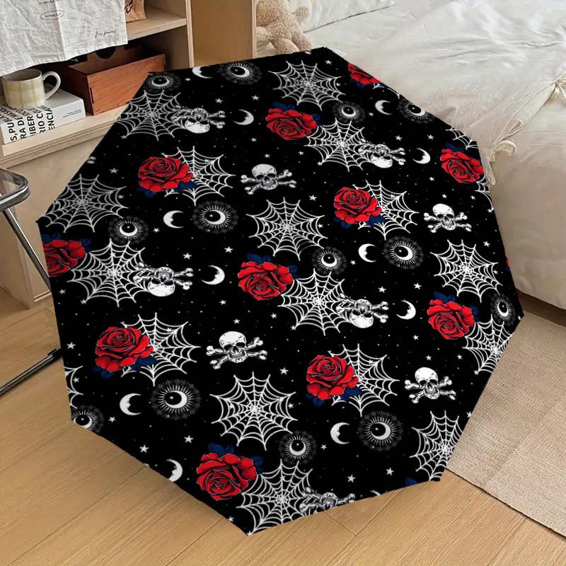 1pc Gothic Roses and Skulls Pattern Umbrella with Plastic Handle,Suitable for All Seasons Home Travel Outdoor UmbrellaDD1803