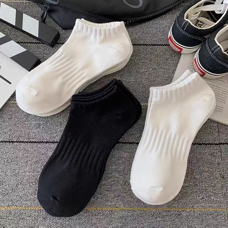 5 Pairs Men's Breathable Cotton Socks Solid Color Black White Business Casual Sports Socks