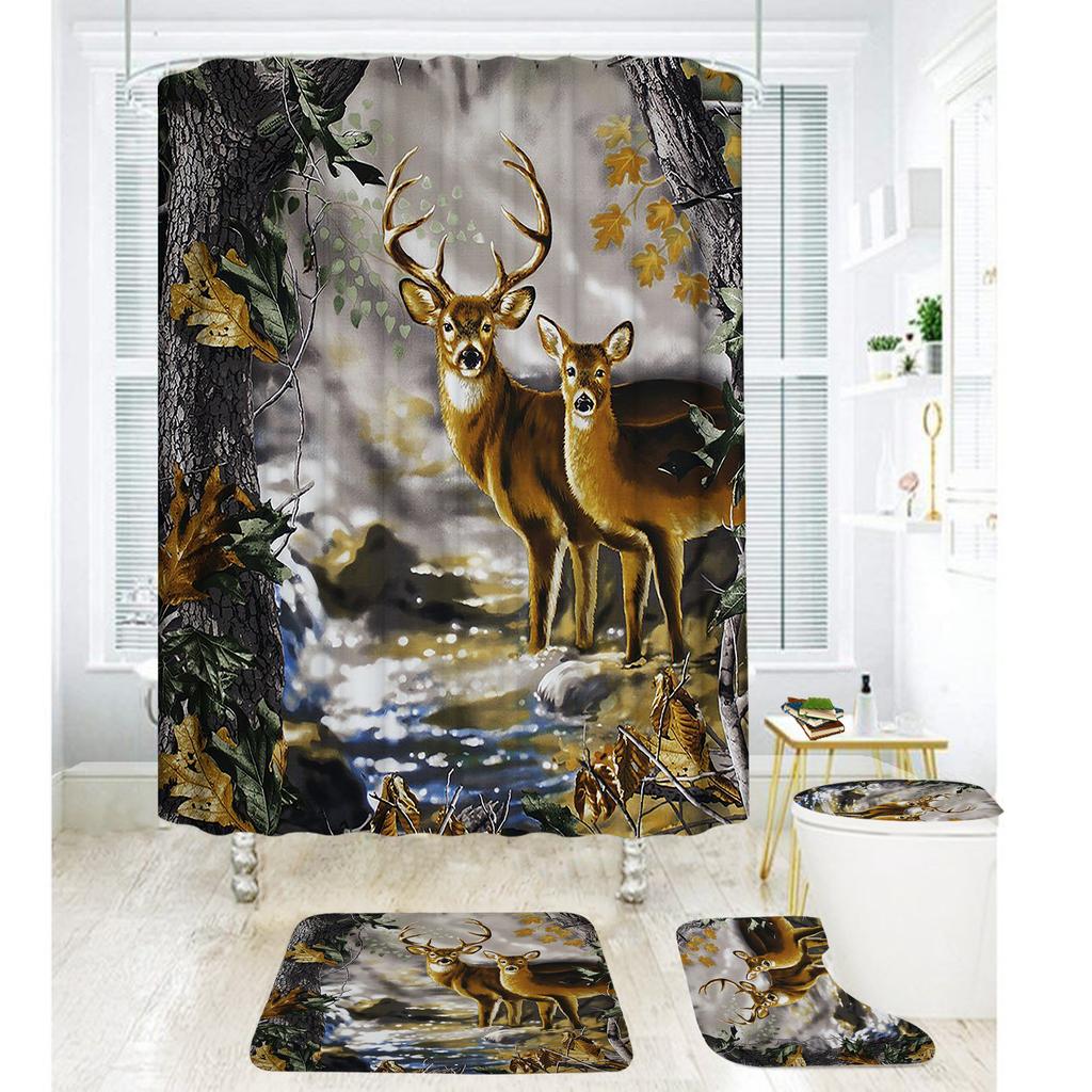 Bathroom Shower Curtain Four-Piece Digital Printing African Animal Waterproof Shower Curtain Shower Curtain Partition Curtain Bath Mat