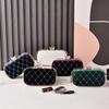 Women's Quilted Handbag Black Velvet Evening Party Bag Vintage Luxury Designer Diamond Clutch Crossbody Shoulder Wallet for Lady