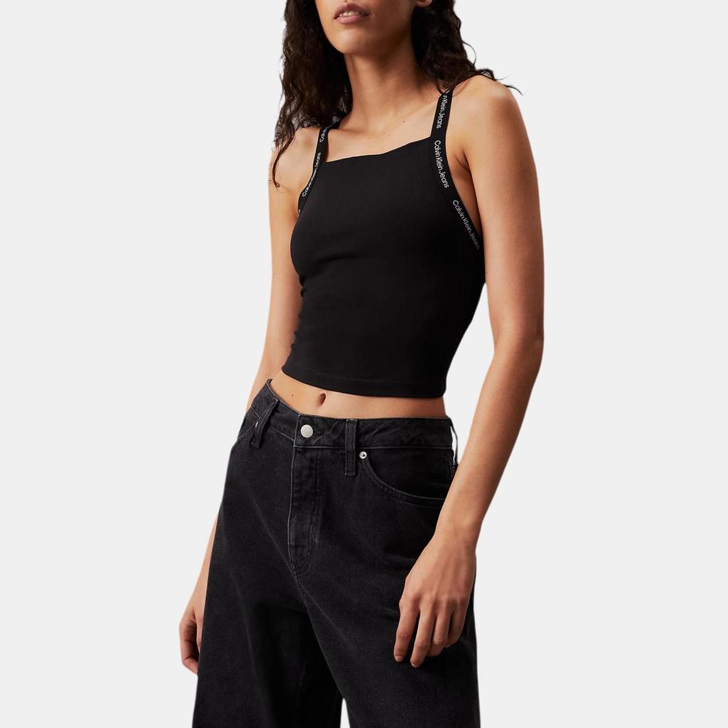 Calvin Klein Jeans Solid Color Cropped Fitted Square Neck Tank Top Women tops Black J20J223110-BEH