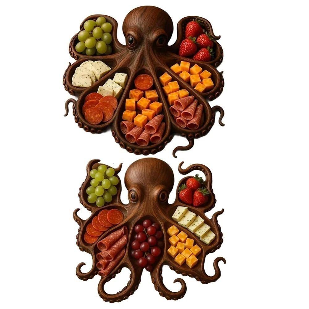 Dřevěný talíř na jídlo s motivem chobotnice Unikátní prkénka na charcuterie s chobotnicí Servírovací tác s chobotnicí Jídlo na párty