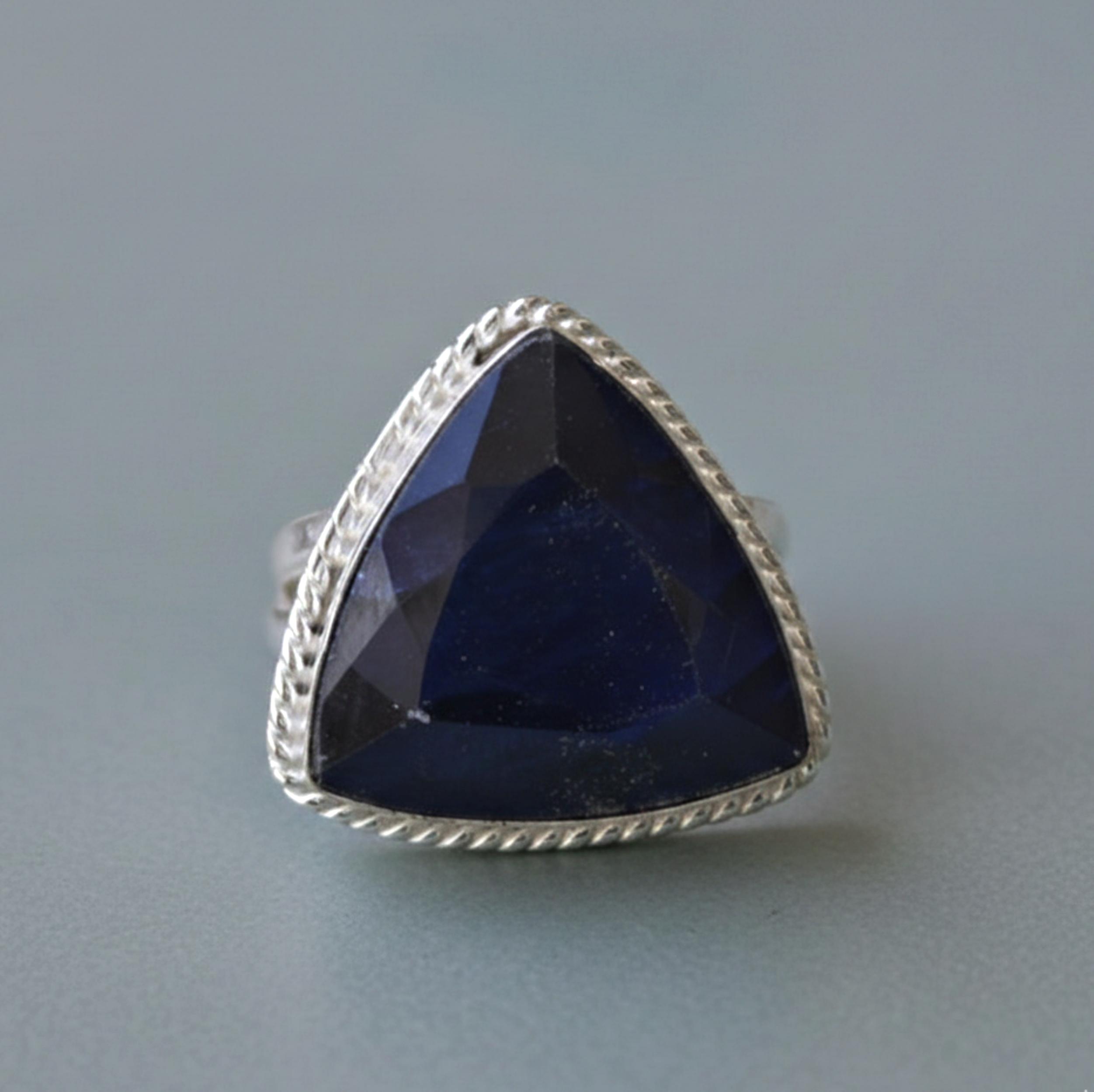 Trilliant Blue Sapphire Ring, 925 Sterling Silver Ring, Handcrafted Minimalist Statement Ring, Promise Ring for Women 12 серебряный