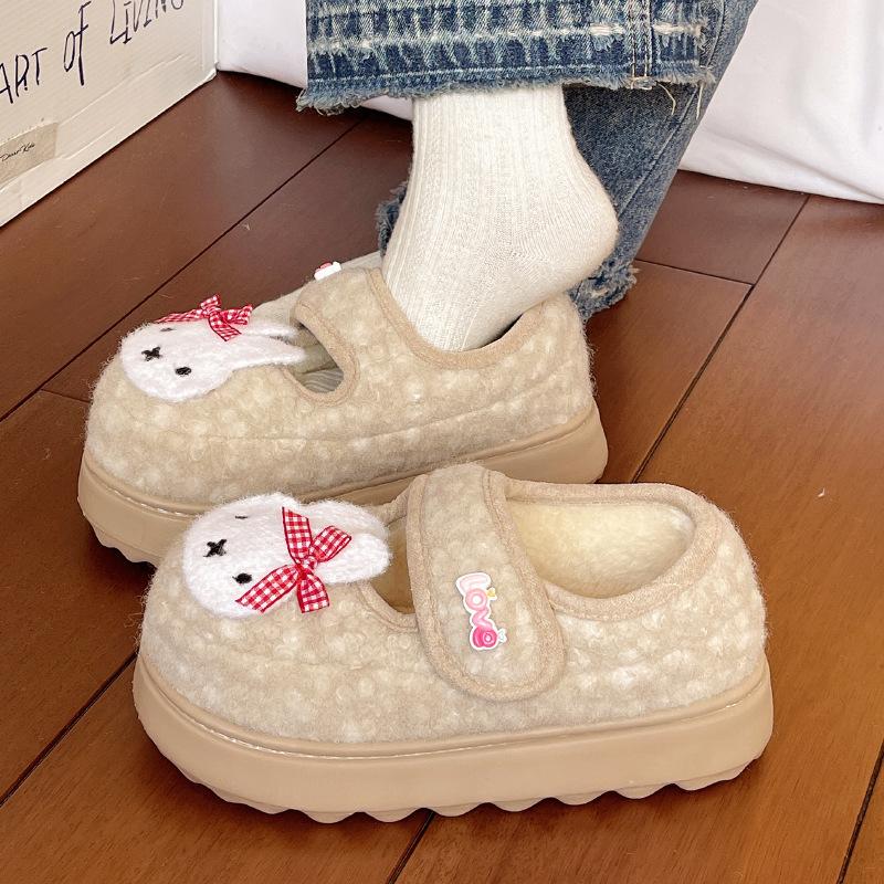 Sapatos de algodão fofos de desenho animado, preguiçosos e antiderrapantes para mulheres, novidade outono e inverno 2025, sapatos de algodão Mary Jane e plataforma
