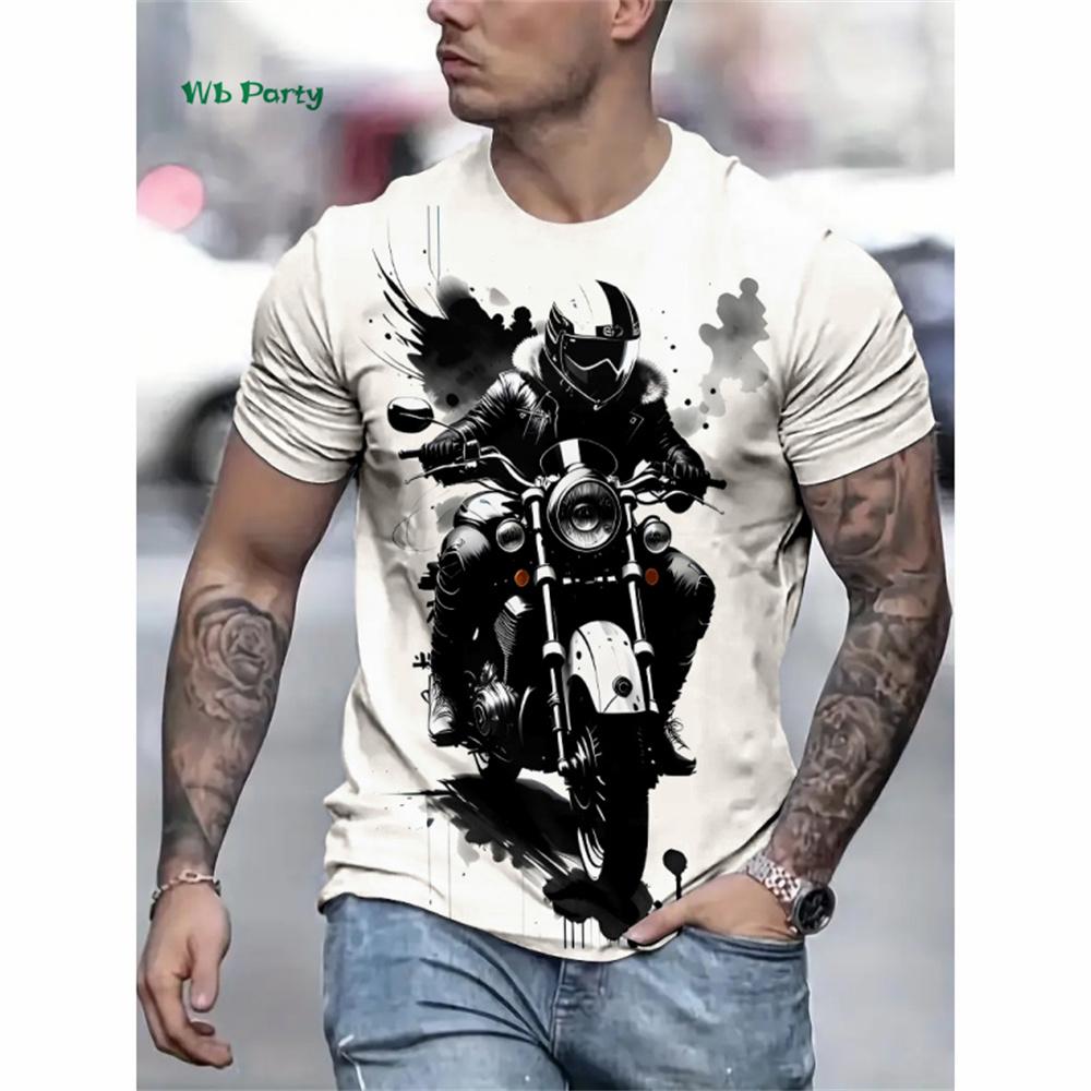 

Модна чоловіча футболка з 3D-принтом мотоцикла, чоловіча футболка з коротким рукавом, вуличний повсякденний топ з круглим вирізом, графічні футболки, чоловічий одяг 2XL