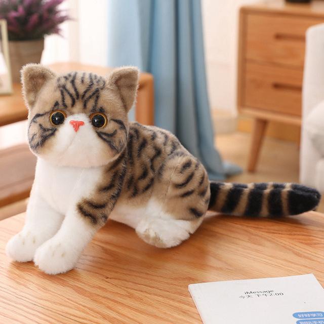 1pc 4 Colors INS Like Real Prone Cat Plush Doll Stuffed Pure Colors Grey White Yellow Kitten Toy Pets Animal Kids Gift