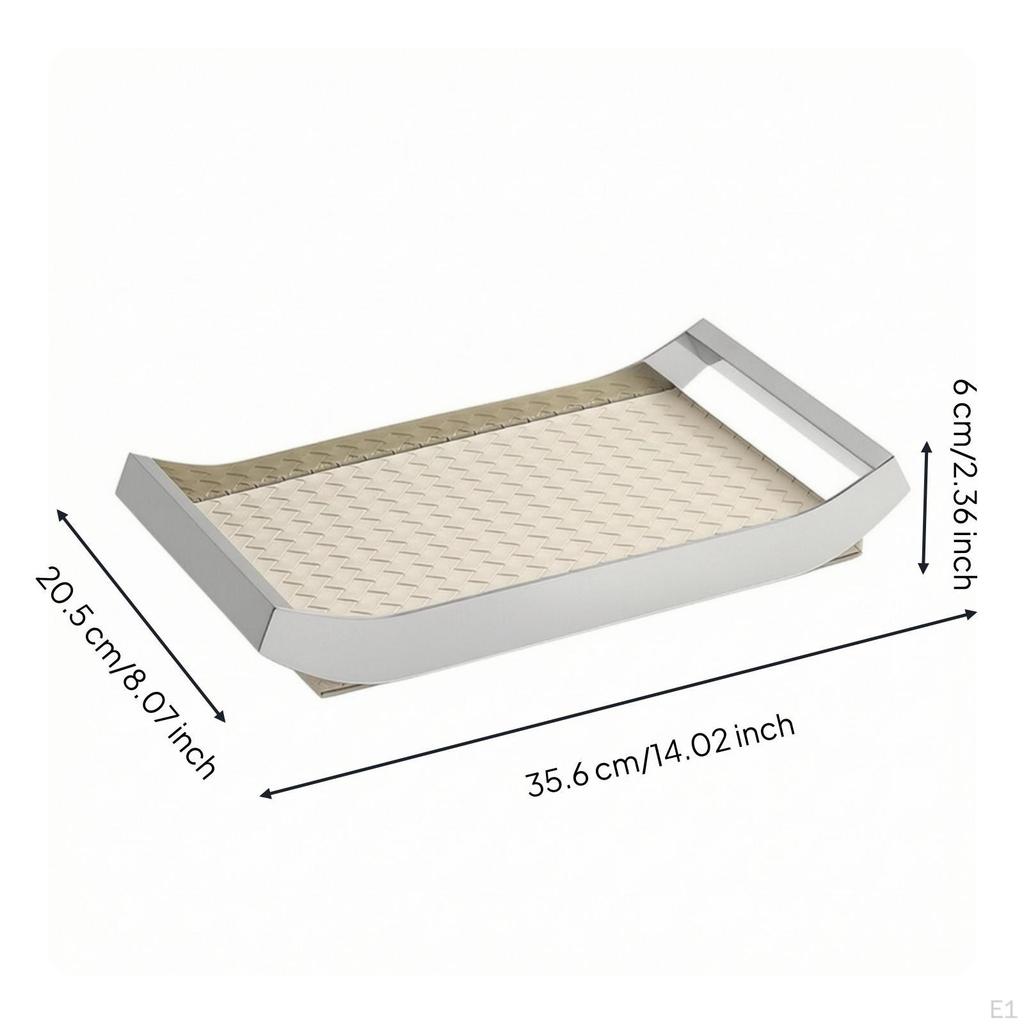 Tray with Leather Insert Woven Stainless Steel Multipurpose Storage Organizer for Vanity,