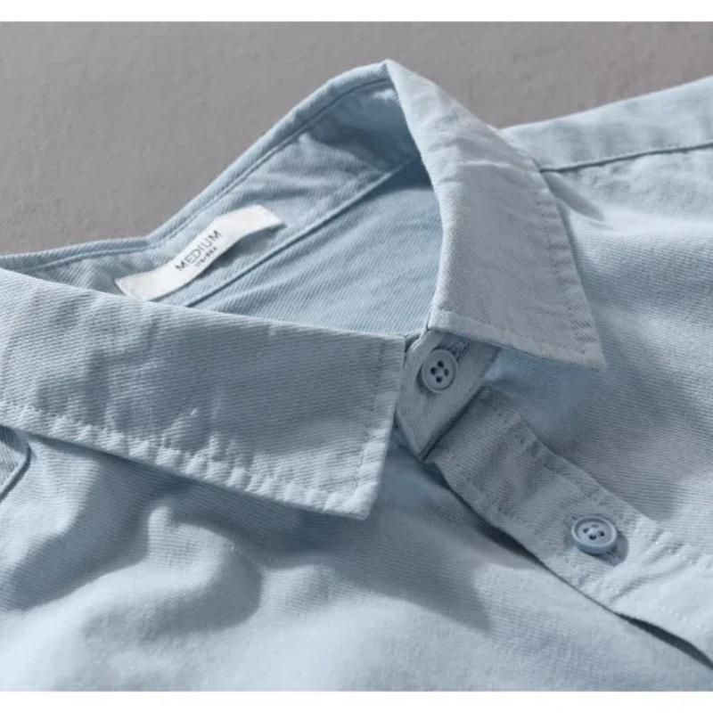Spring and Summer Long Sleeve Mens Shirts Korean Version Solid Color Slim Shirts Comfort Pure Cotton Turn Down Collar Solid Color Casual Tops