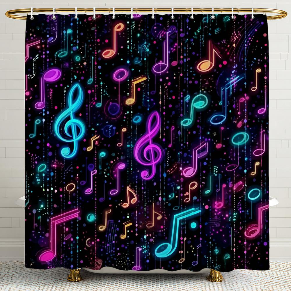 Music Style Shower Curtain,Colorful Note Pattern Modern Home Bathroom Decoration Fabric Bath Curtains With Hooks