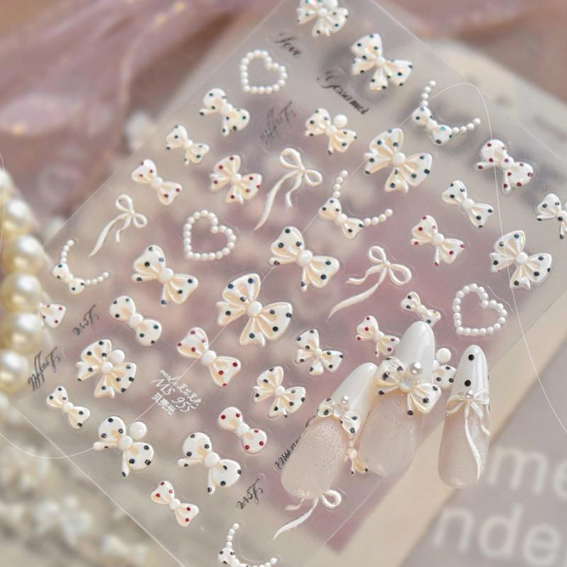 Professional Look Nail Art Stickers 5D Bow Pearl Heart for French Polka Dot Nails