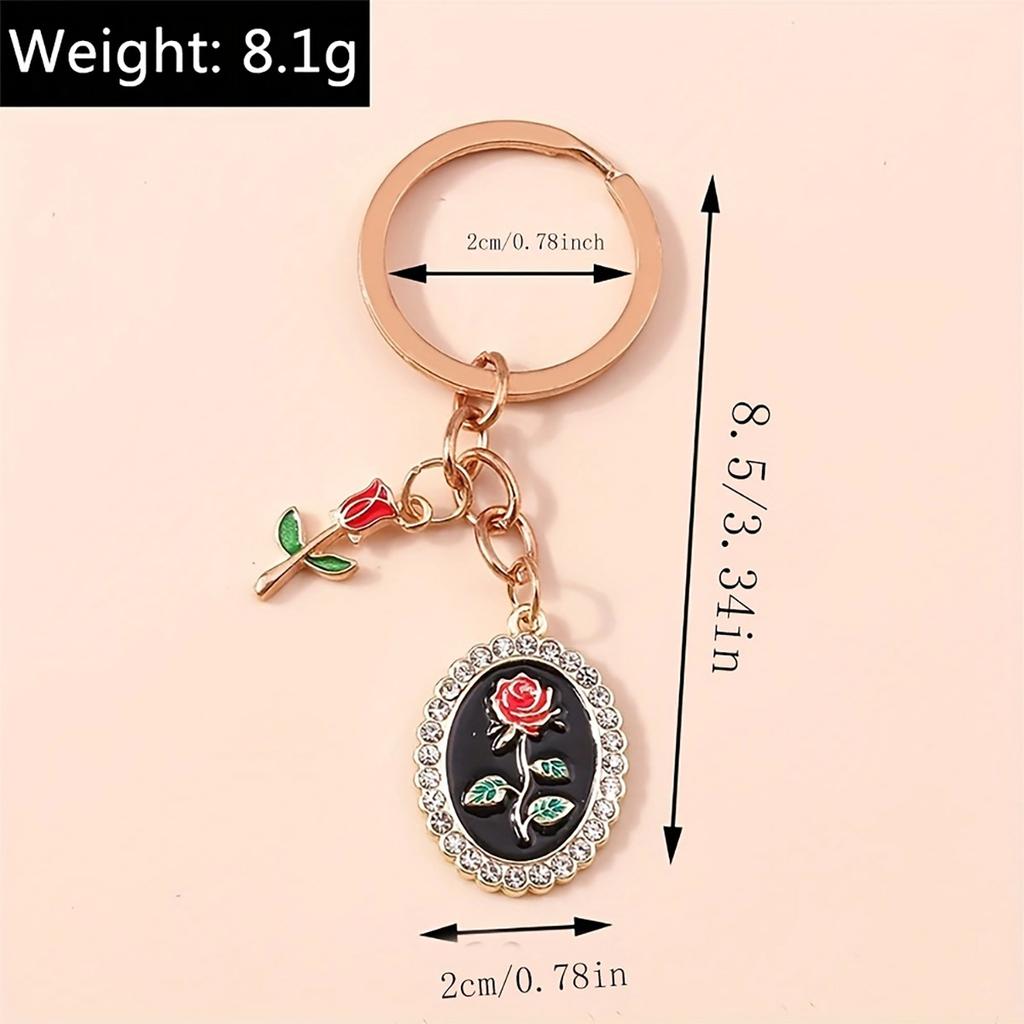 Retro French Palace Style Keychain Alloy Rhinestone Rose Pendant Luxury Bag Charm Couple Family Keychain Pendant