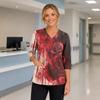 Women's Halloween Print V Neck Medical Scrub Top with Pockets Side Slits and Three Quarter Sleeves Suitable for Healthcare Professionals