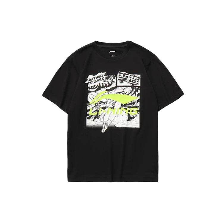 Li Ning Sports Fashion Collection T Shirts Men's Black Crew Neck Moderate Straight Fit AHSR401-2