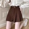Autumn Preppy High-Waisted Corduroy A-Line Pleated Shorts - Slimming Casual Style for Women