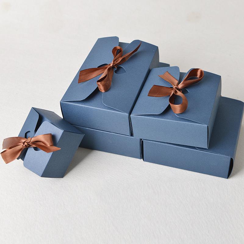 10Pcs Kraft Paper Gift Boxes With Bows For Nougat Handmade Biscuits Christmas Candy Packaging Baby Shower Party Supplies
